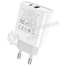 Сетевое зарядное устройство HOCO C80A Rapido 1xUSB + 1xUSB-C, 3.1A, 20W, белый