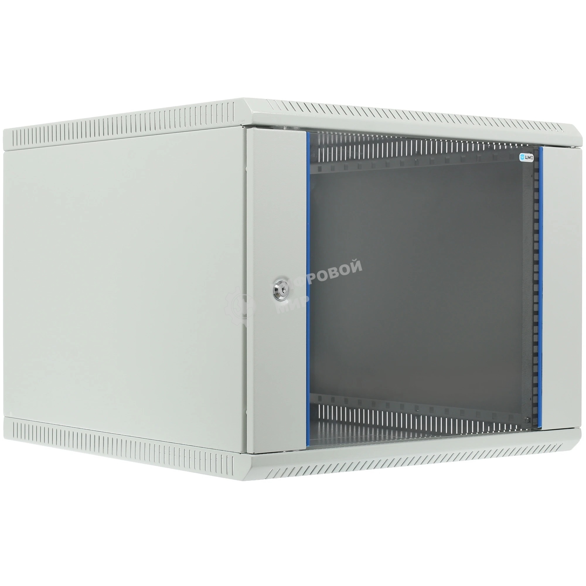 Шкаф настенный ЦМО ШРН-Э-9.650 9U 600x650мм пер.дв.стекл несъемные бок.пан. серый