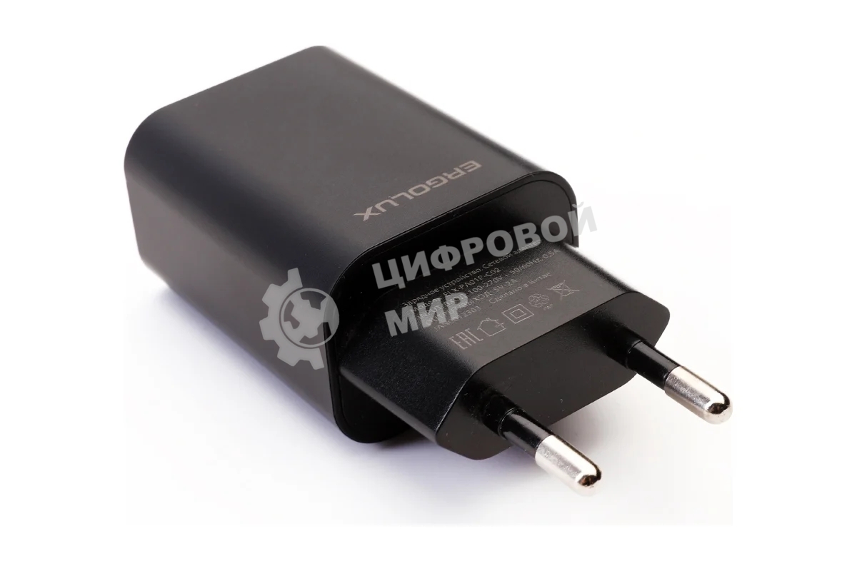 Сетевое зарядное устройство Ergolux ELX-РA01P-C02 ПРОМО 1USB 100-220В 5в/2А пакет черный