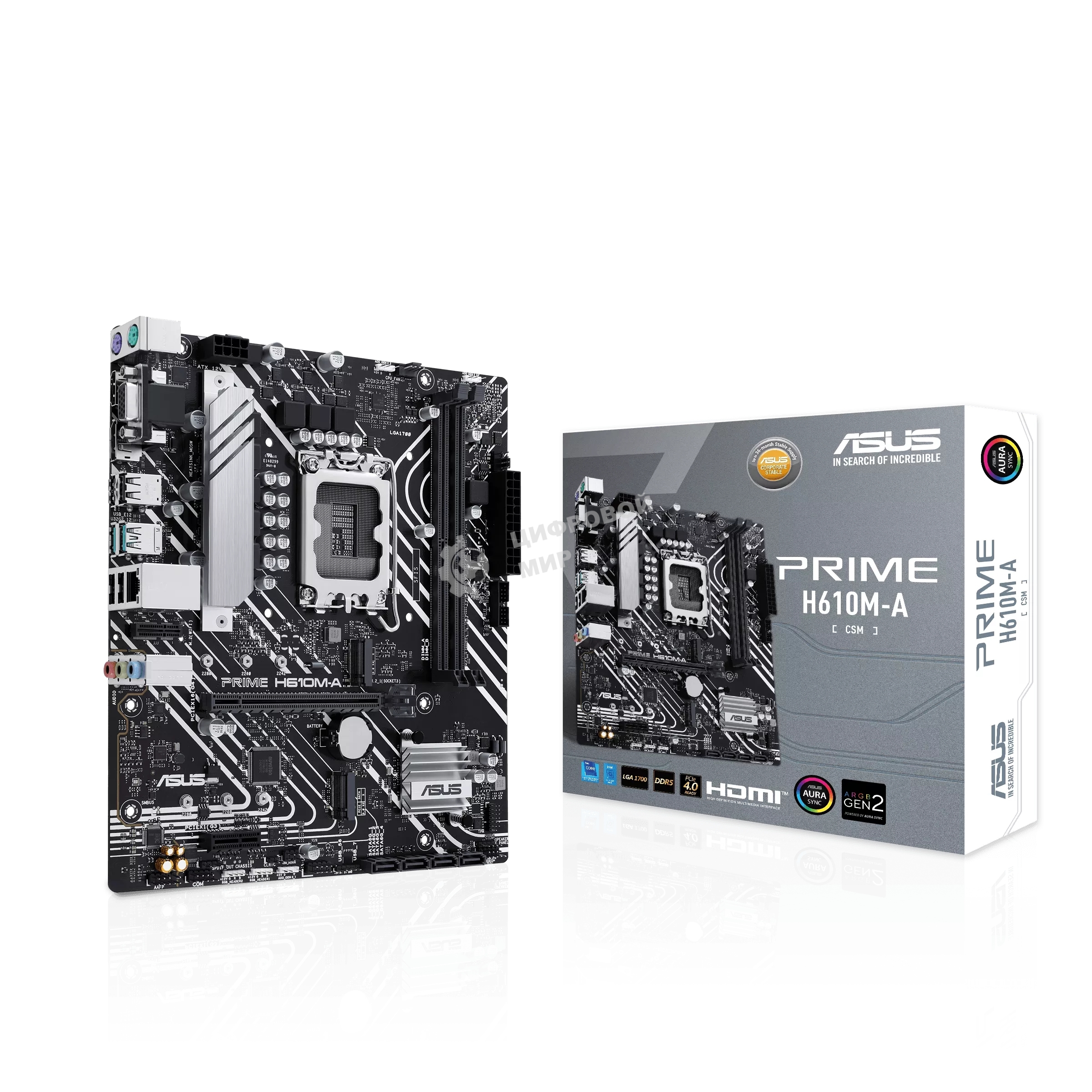 Материнская плата ASUS PRIME H610M-A-CSM, LGA 1700, Intel H610, 2xDDR5, 4xSATA, 2xM.2 PCIe 3.0 (x2, x4), 1xPCIe 4.0 x16, 1xPCIe x1, 1xHDMI, 1xDP, 1xVGA, 2xUSB-A 3.2 Gen 2, 4xUSB-A 2.0, 1x 1Gb LAN, 3x3.5 мм, 7.1, mATX