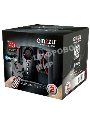 Мультимедийная акустическая система GINZZU GM-407 2.1 с Bluetooth. Выходная мощность (RMS) 40 Вт. Диапазон воспроизводимых частот: 40Гц - 20КГц. Bluetooth: V2.1. Встроенный аудио-плеер: SD-card, USB-flash до 32 Gb. FM радио: 87.5МГц - 108.0МГц. Вход AUX: стерео вход (2RCA). Пульт дистанционного управления - 21 кнопка. Эквалайзер: обычный, джаз, рок, поп, классика.