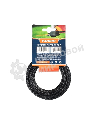 Леска PATRIOT D 3,0 мм L 12 м (скрученный квадрат, черный) 300-12-5, картонный подвес