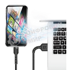 Кабель Defender F181, USB 2.0 (AM) - microUSB 2.0 (BM), 1 м, 2.4А, нейлоновая оплетка, черный