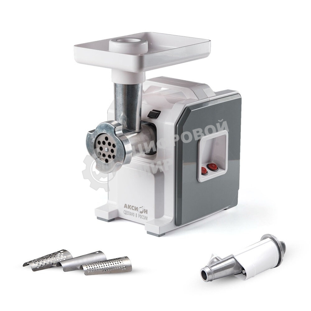 Мясорубка электрическая Аксион М43.04 белый/серый, 1900 Вт, 2.0 кг/мин, реверс, защита от перегрузки, насадки - 6