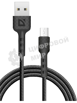 Кабель Defender F181, USB 2.0 (AM) - microUSB 2.0 (BM), 1 м, 2.4А, нейлоновая оплетка, черный