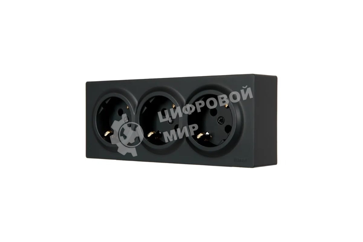 Розетка 3-мест. с заземл. LEZARD LETO 752-4200-127BUP закрытый корпус ПБТ черный бархат