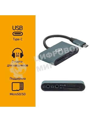 Кард-ридер Digma CR-СA2512-G/темно-серый/SD/TF/micro-SD/USB Type-C/алюминий