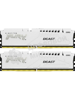 Оперативная память Kingston Fury Beast, DDR5, 32Gb (2x16GB), 6000MHz, CL36, DIMM, с радиаторами, белый