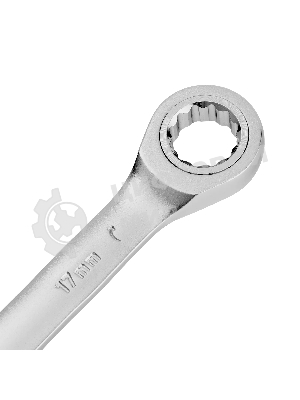 Ключ комбинированный трещоточный Denzel 17 мм, CrV, матовый хром