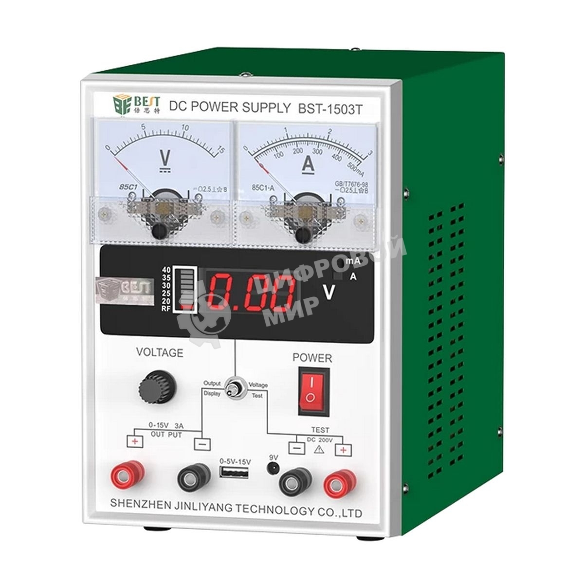 Лабораторный источник питания BESTOOL BST-1503T 15В, 3А, цифровой и аналоговый дисплей, 1 канал