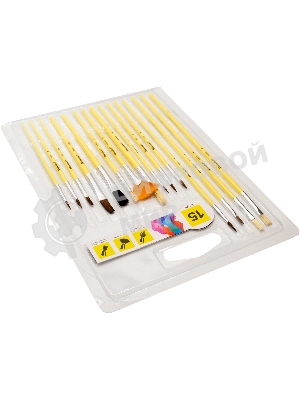 Набор кистей Silwerhof Color (набор 15шт) пони круглая №1,2,3,4,5/плоская №1/2, 1/4, 4/круглая №3,5/плоская №1/2, 4, 8/синтетика веерная №4