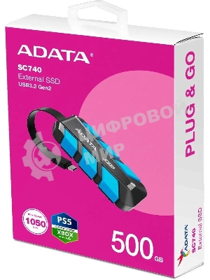 Внешний SSD ADATA SC740, 500 Gb, USB 3.2 Gen 2 Type-C, R/W 1050/1000, синий