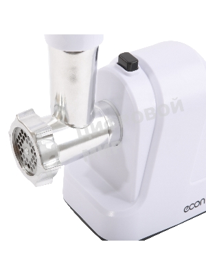 Мясорубка электрическая ECON ECO-1011MG белый, 1600 Вт, 1.8 кг/мин, реверс, защита от перегрузки, насадки - 3