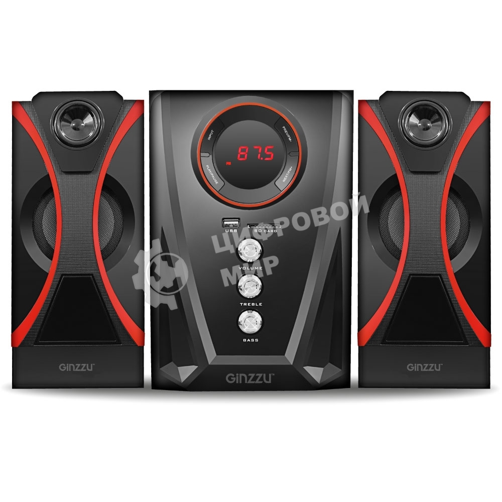 Мультимедийная акустическая система GINZZU GM-407 2.1 с Bluetooth. Выходная мощность (RMS) 40 Вт. Диапазон воспроизводимых частот: 40Гц - 20КГц. Bluetooth: V2.1. Встроенный аудио-плеер: SD-card, USB-flash до 32 Gb. FM радио: 87.5МГц - 108.0МГц. Вход AUX: стерео вход (2RCA). Пульт дистанционного управления - 21 кнопка. Эквалайзер: обычный, джаз, рок, поп, классика.