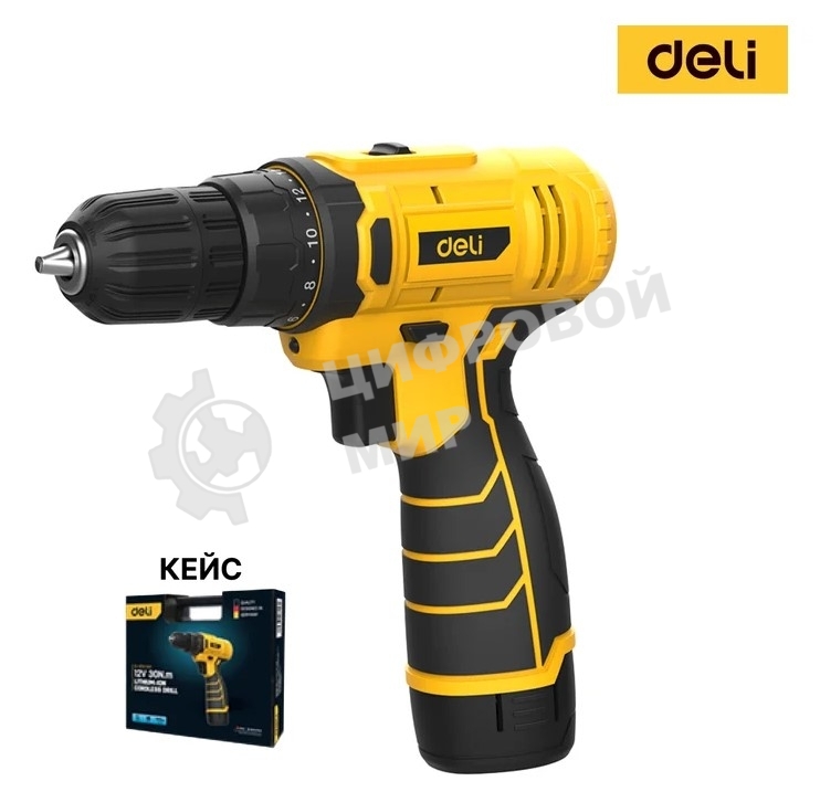 Дрель-шуруповерт Deli DL-DZ12-5A2, 12 В, 2 Ач, 30 Нм, щеточный