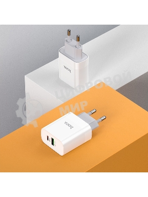 Сетевое зарядное устройство HOCO C80A Rapido 1xUSB + 1xUSB-C, 3.1A, 20W, белый