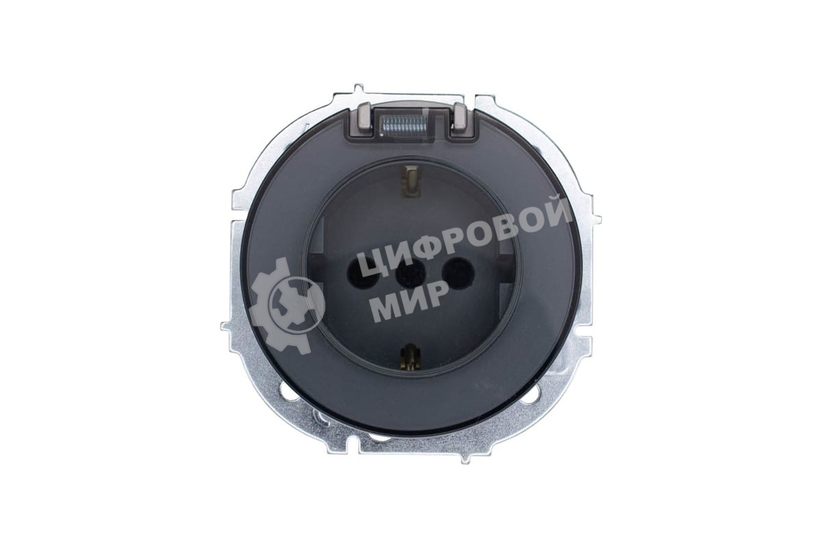 Розетка 1-м СП OSEN с заземл. с крышкой ПБТ механизм серый матовый LEZARD 743-7488-123B