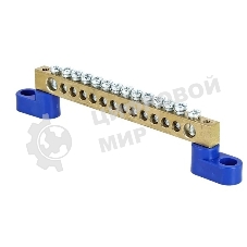 Шина нулевая N 6х9 14 отверстий 2 синих угловых изолятора латунь розн. стикер PROxima EKF sn0-63-14-2-r