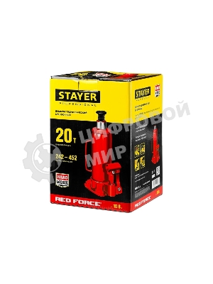 Домкрат STAYER 43160-20_z01 гидравлический бутылочный red force 20т 242-452мм