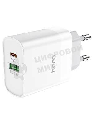 Сетевое зарядное устройство HOCO C80A Rapido 1xUSB + 1xUSB-C, 3.1A, 20W, белый