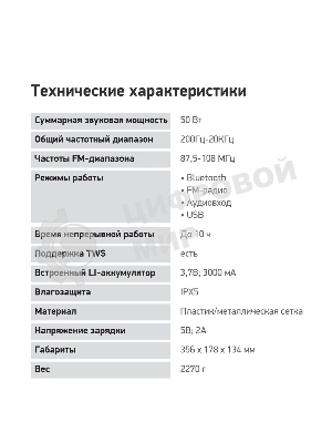 Колонка портативная Digma D-PS1530 черный/черный 50W 2.1 BT 10м 3000mAh