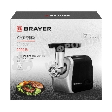 Мясорубка электрическая BRAYER BR1609 черный, 2000 Вт, 2.0 кг/мин, реверс, защита от перегрузки, насадки - 5
