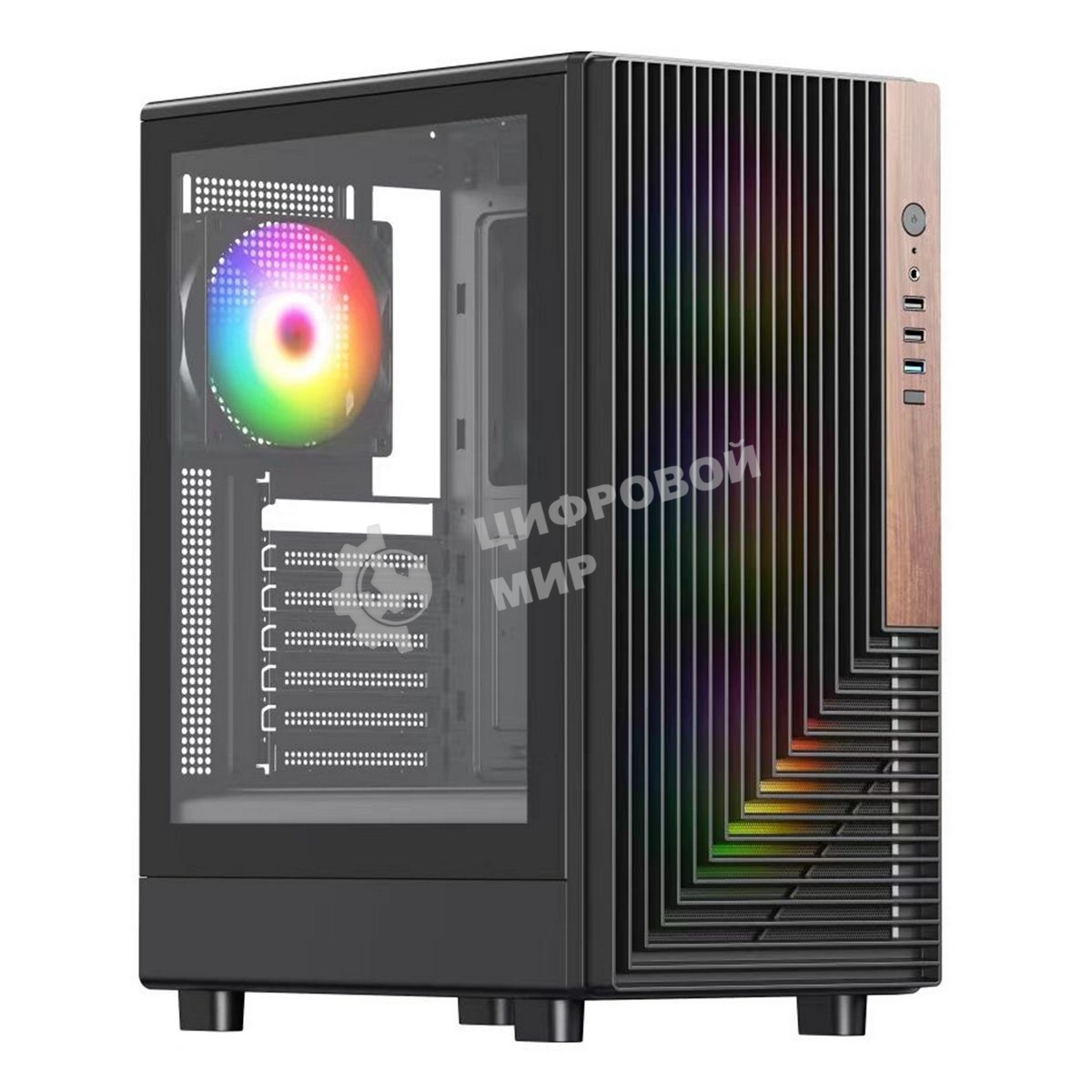 Компьютерный корпус ACD Citadel 101 ATX, черный, USB 3.0x1 + USB 2.0x2 + HD AUDIO, 1x12 см H1 argb fan at rear, 3x12см H1 argb fas at front, TG