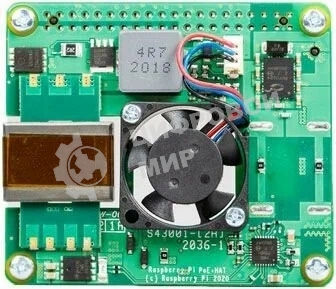 Плата Power Over Ethernet (POE) Raspberry Pi PoE HAT for Raspberry Pi 3B+ и 4B, SC0468, для питания Raspberry Pi через Ethernet кабель. Вентилятор в комплекте. (RPI3-MODBP-POE)(RASP3328)(221-1857) (492820)