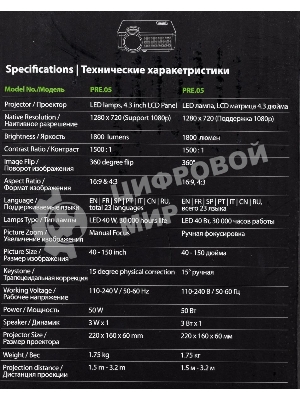 Проектор Cactus 1900 LUMENS CS-PRE.05B.WXGA