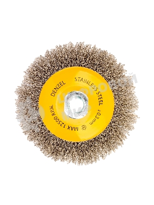 Щетка для УШМ Denzel 125 мм, М14, тарелка, витая нержавеющая проволока 0,3 мм