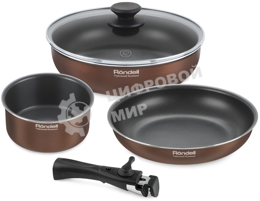 Набор посуды 5 предм. (сковорода24х5 см, сотейник с/кр 26х7,3 см, ковш 16х8 см, съемная ручка)