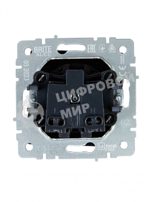 Розетка 1-местная IEK BRITE РС10-1-0-БрЧ (BR-R10-10-K02) без заземления, без защитных шторок, 10А, черный