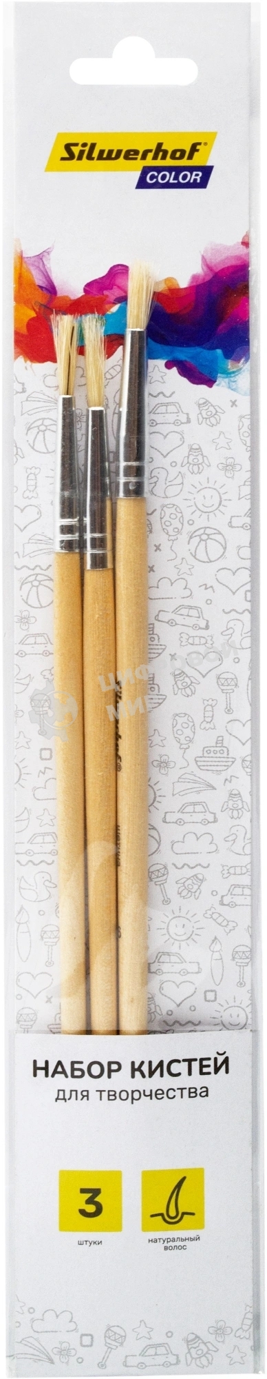 Набор кистей Silwerhof Color (набор 3шт) щетина круглая №2,4,6, деревянная ручка
