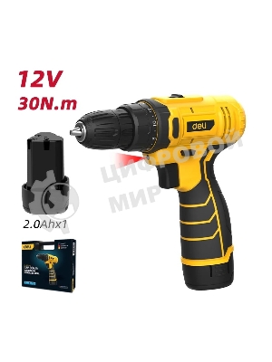 Дрель-шуруповерт Deli DL-DZ12-5A2, 12 В, 2 Ач, 30 Нм, щеточный