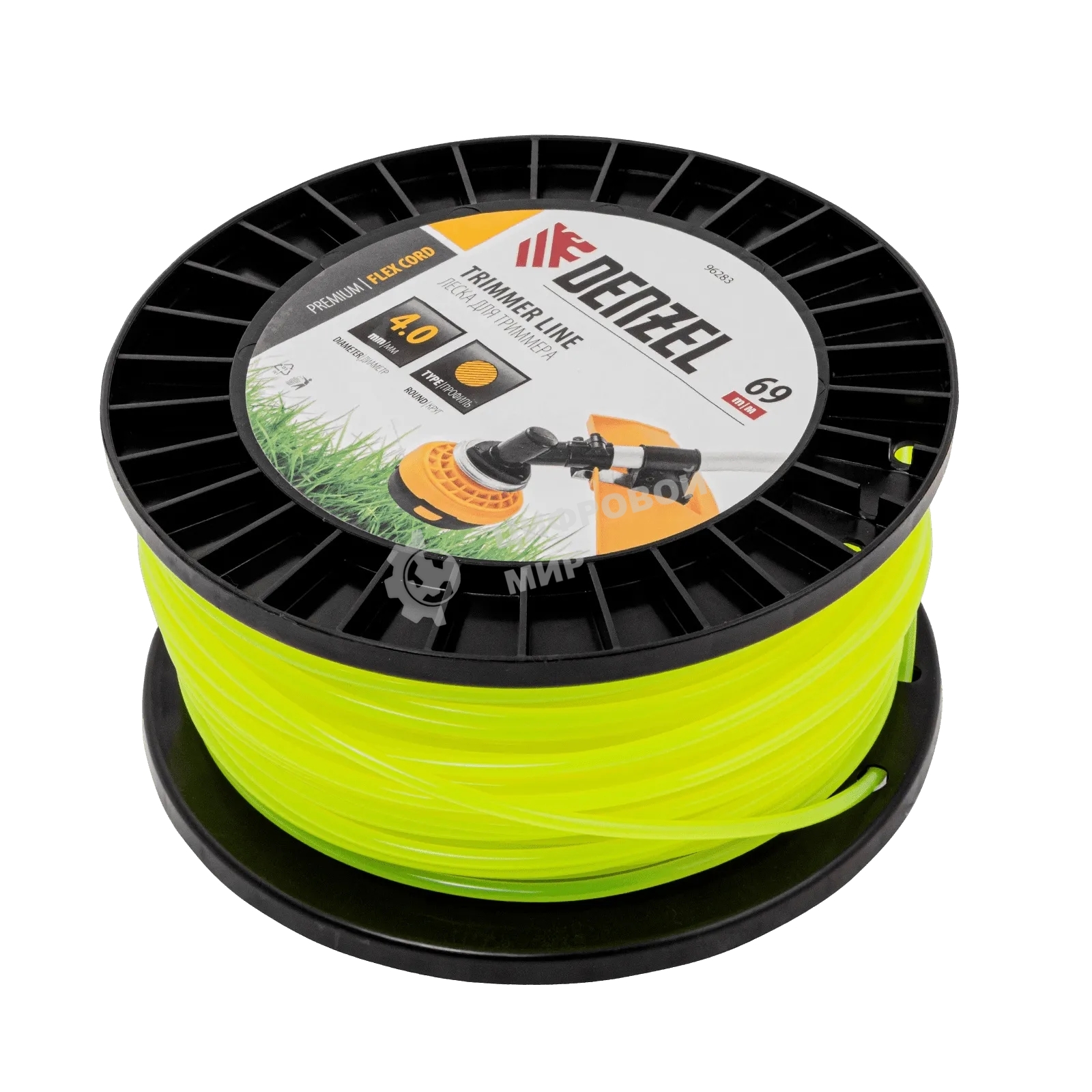 Леска для триммера Denzel круглая, 4,0мм х 69м, на DIN катушке FLEX CORD