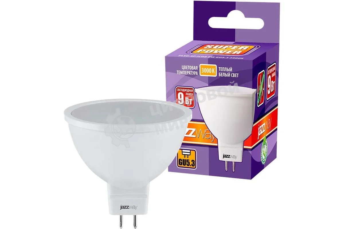 Лампа светодиодная JazzWay PLED-SP JCDR 9 Вт 3000 К теплый белый GU5.3 720 лм 230В