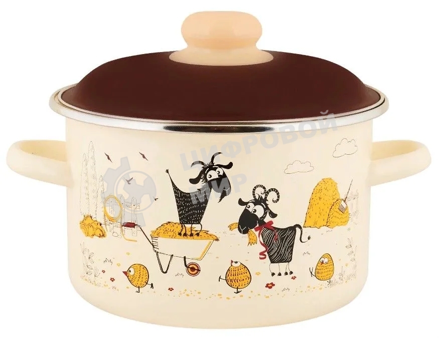 Кастрюля Appetite 6RD181M Подворье с крышкой, цилиндрическая, эмалированная сталь 3 л