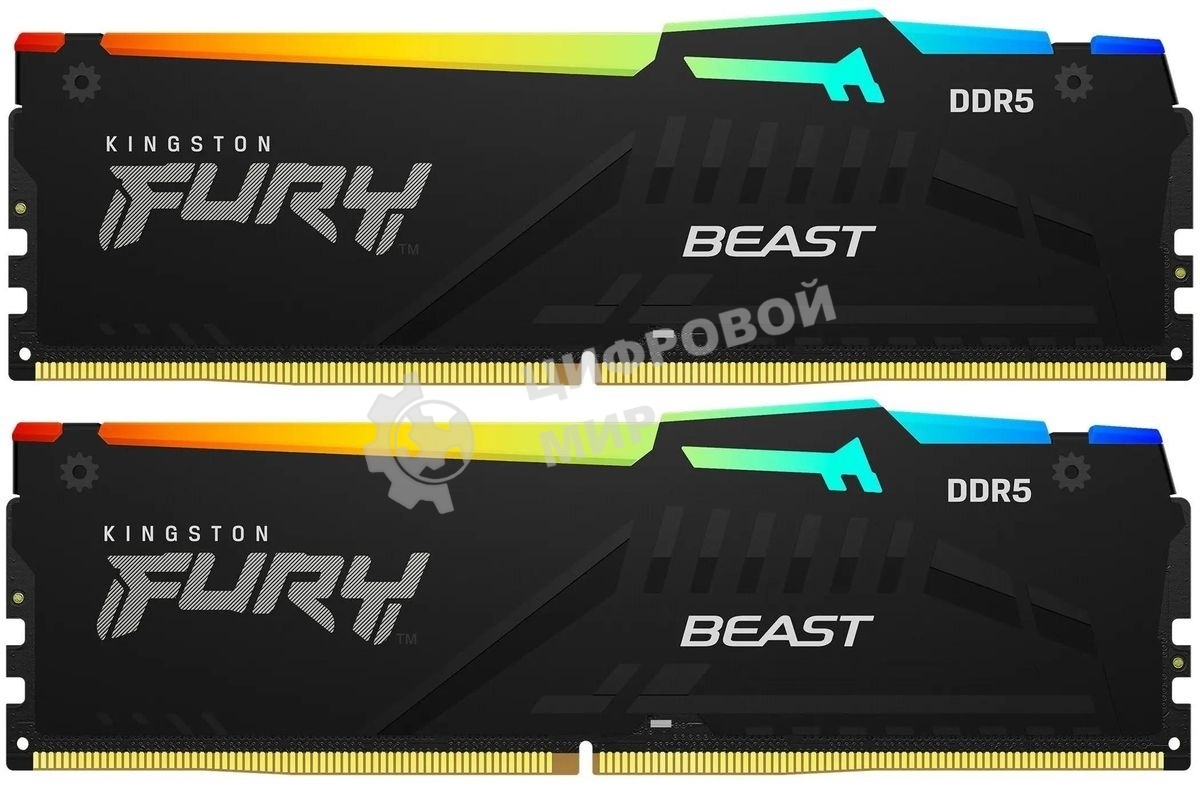 Оперативная память Kingston Fury Beast, DDR5, 64Gb (2x32Gb), 6000MHz, CL30, DIMM, с радиатором, RGb, черный