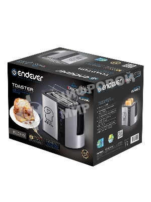 Тостер электрический ENDEVER Skyline ST-127, мощность 800 Вт, стальной/черный, 6 реж. поджаривания, 2 отсека для тостов, 4 шт/уп