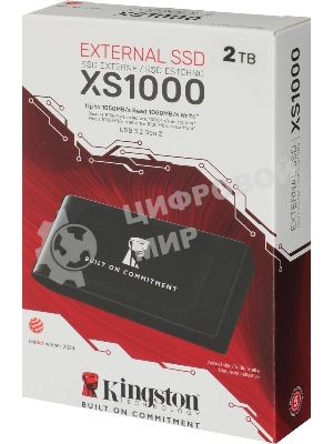 Внешний SSD Kingston XS1000, 2TB, USB 3.2 Gen 2 Type-C, R/W 1050/1000, черный