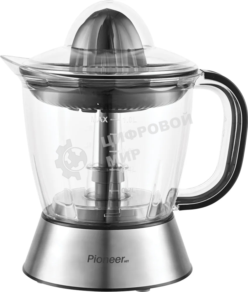 Соковыжималка Pioneer JC2071 прозрачный/стальной, цитрусовая, 45 Вт, 1000 мл, механическое