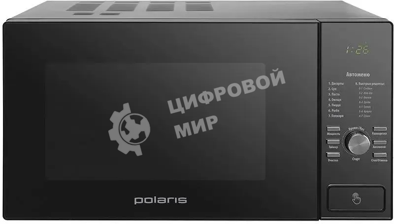 Микроволновая печь Polaris PMO 2303D RUS черный, 23 л, 900 Вт, переключатели- кнопки, поворотный механизм