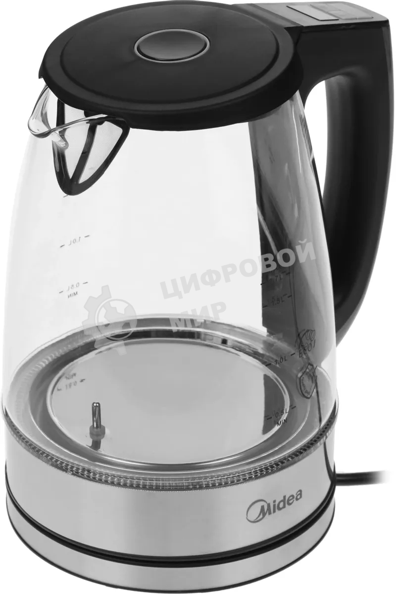 Чайник электрический Midea MK-8019, мощность 2200 Вт, объем 1.7 л, цифровой дисплей, регулировка температуры нагрева, 6 режимов нагрева, поддержание температуры, подсветка