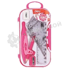 Циркуль Deli EG30204, корпус ассорти, пластик, в комплекте: линейка/транспортир/2 угольника/карандаш/ластик/точилка