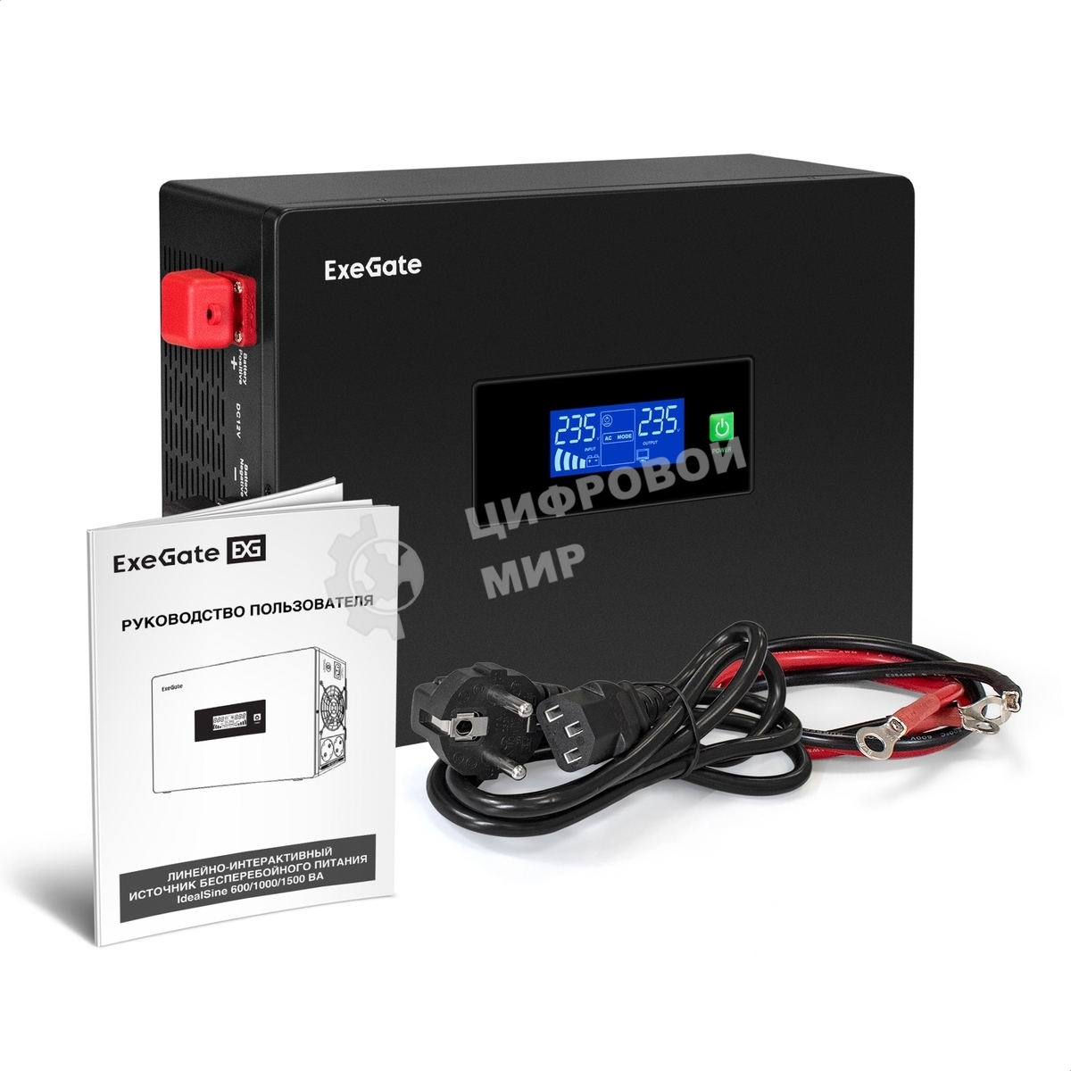 Комплект Источник бесперебойного питания EX295994RUS + батарея 40Aч EX282976RUS 2шт (инвертор, синус, для котла, PF=1, настенный) ExeGate IdealSine SR-1500.LCD.2SH  <1500VA/1500W, чистая синусоида, цветной LCD-дисплей, 2*Schuko, крепление настенное, черный> + батарея ExeGate DT 1240 (12В, 40А·ч) 2шт
