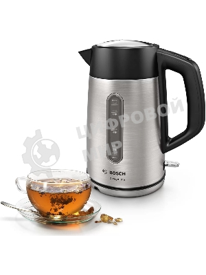 Чайник электрический Bosch TWK4P440 1.7 л, 2400 Вт, нержавеющая сталь/черный (корпус: нержавеющая сталь)
