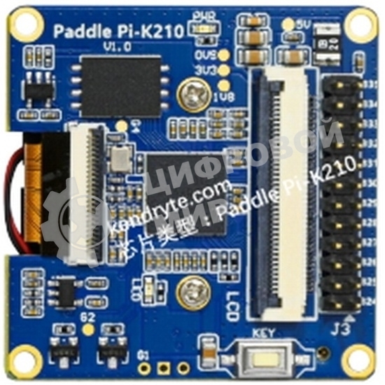 Плата разработки Canaan D1201000084 с ЦПУ K210, камерой 2МП, и WiFi-антенной и модулем дисплея 2.8 дюймов. Питание — 5В