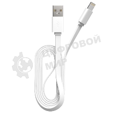 Кабель Maxvi MC-03F white USB-A - Lightning, 2A Плоский кабель, ток макс. нагрузки 2А, макс. напряжение 5V; стандарт USB 2.0; длина 1м, материал PVC, белый