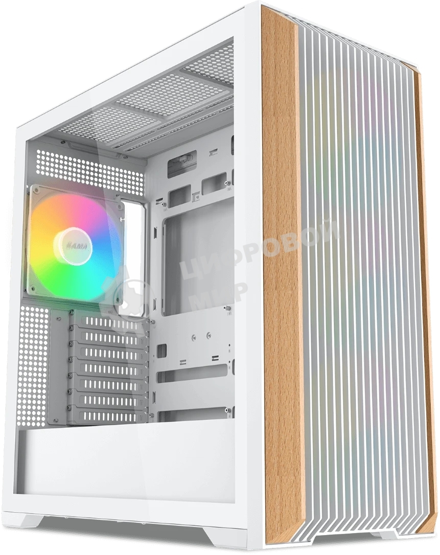 Компьютерный корпус без блока питания SAMA Z60 белый, Midi-Tower, TG, 4x140мм ARGb, 2xUSB 3.0 + 1xUSB 3.1 Type-C, E-ATX, ATX, mATX, mITX белый