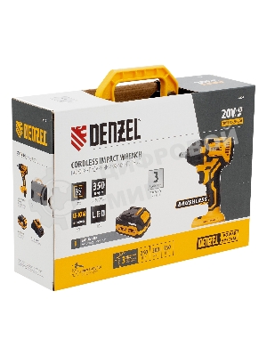 Гайковерт Denzel ударный аккумуляторный бесщет. CIWH-BL-20-350, Li-Ion, 20 В